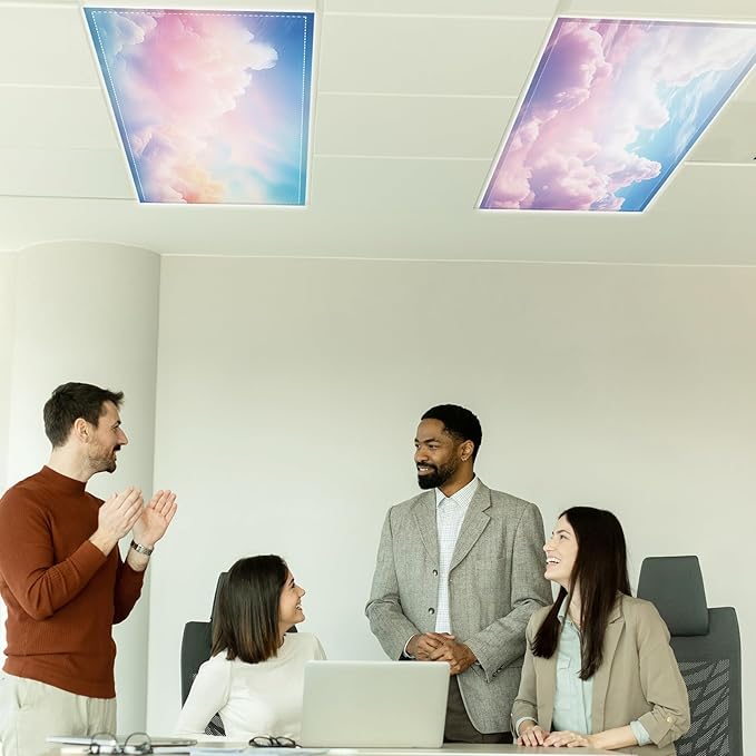 6 Pcs Fluorescent Light Covers with 60 Magnets Decorative for Classroom Ceiling Light 4 x 2 Feet Magnetic Lights Covers Filter Easy Install for Office Hospitals & Home Drop Ceiling Supplies (Cumulus)