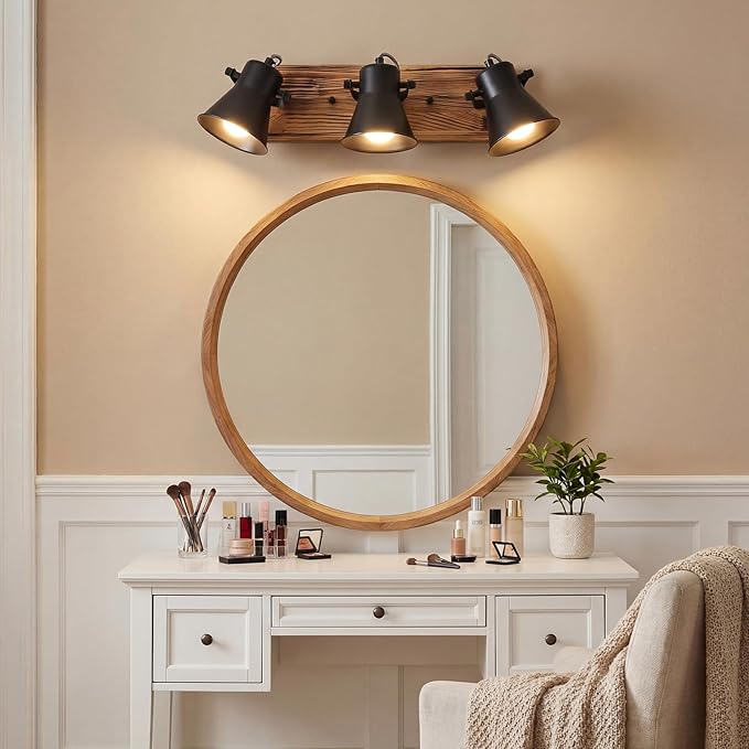 3-Light Track Lighting Kit, Wood Semi Flush Mount Ceiling Light with 3 Rotatable Heads – Modern Farmhouse Kitchen Lighting Fixtures Ceiling for Living Room, Bedroom, Hallway, Bathroom