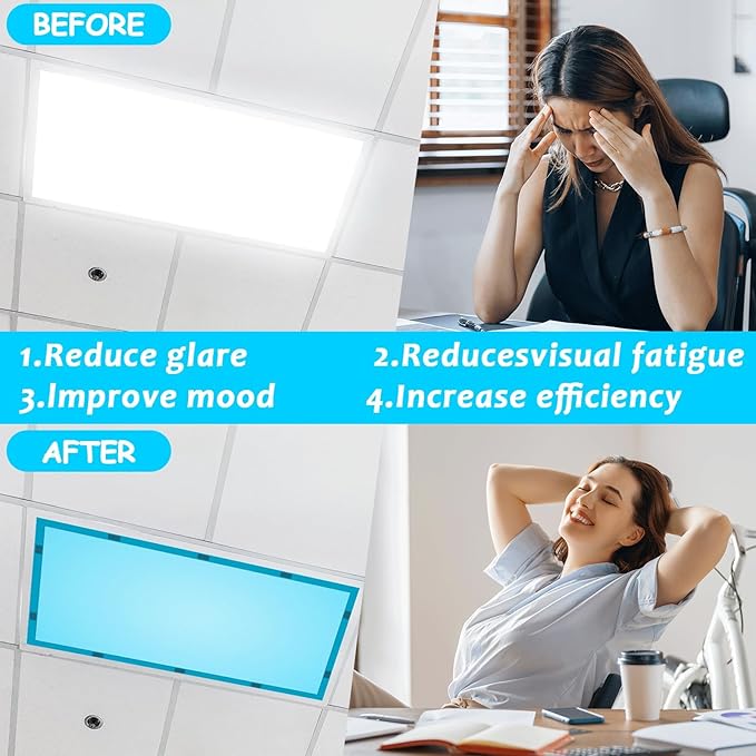 Wiooffen 8 Pcs Fluorescent Light Covers with 80 Magnets Decorative for Classroom Ceiling Light 4x2 Feet Magnetic Filter Easy Install for Office Hospitals & Home Drop Ceiling Supplies(Blue)