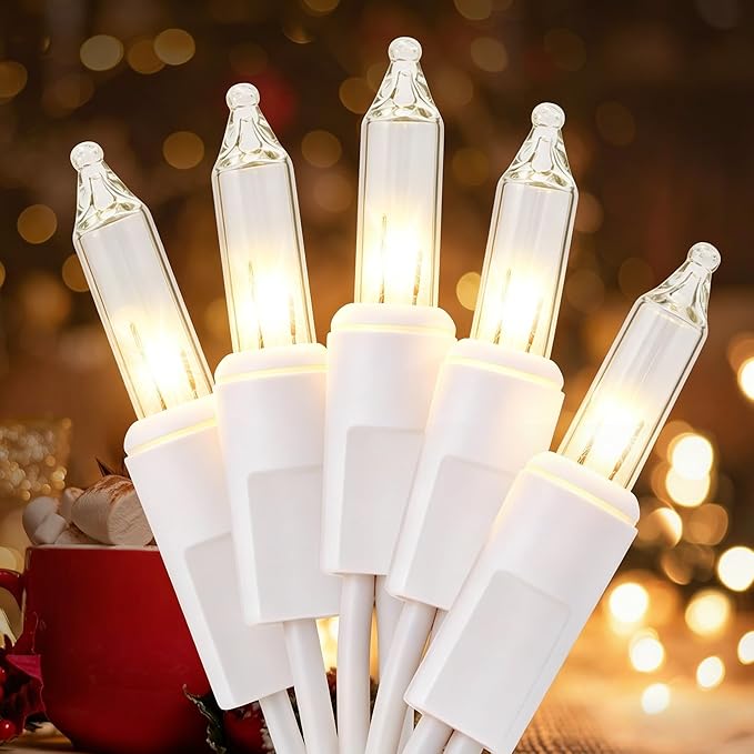 TIGOMOOV 50 Count Mini Clear White Christmas Lights-120V Plug-in End to End Connectable Incandescent String Lights,13FT White Wire -UL Certified Christmas Tree Lights for Indoor Outdoor Holiday Decor