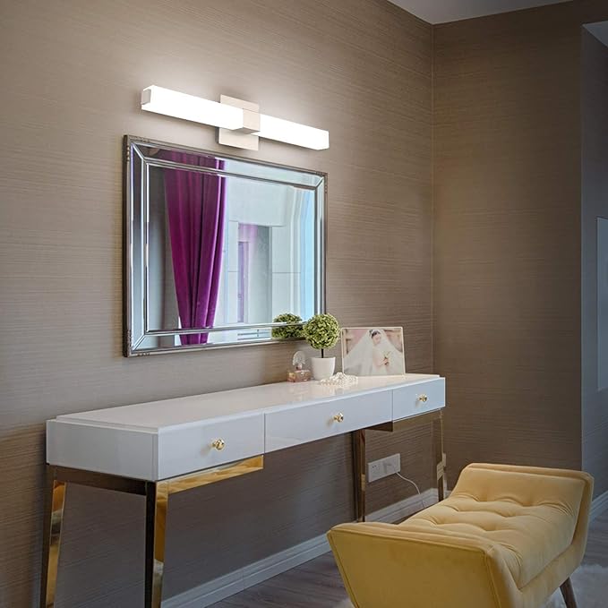 ZUZITO 24in Modern Bathroom Vanity Light, 3CCT Dimmable Nickel LED Vanity Lights Bar, 18W Bathroom Lighting Fixtures Above Mirror 3000K/4500K/6000K Selectable