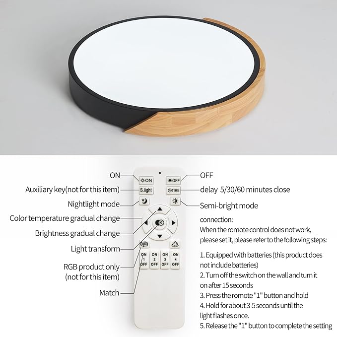 Flush Mount Ceiling Light - Dimmable 3000-6500K with Remote, Modern Black 15.7 inch Light Fixture for Kitchen, Bedroom, Hallway, Living Room