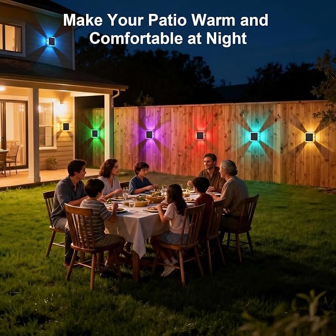 AUDLES Solar Lights Outdoor Waterproof, 4-Sided Glow Solar Wall Lights, Warm White & RGB 8 Modes Color Changing Solar Fence Lights for Doorway Patio Deck Backyard-8 Pack