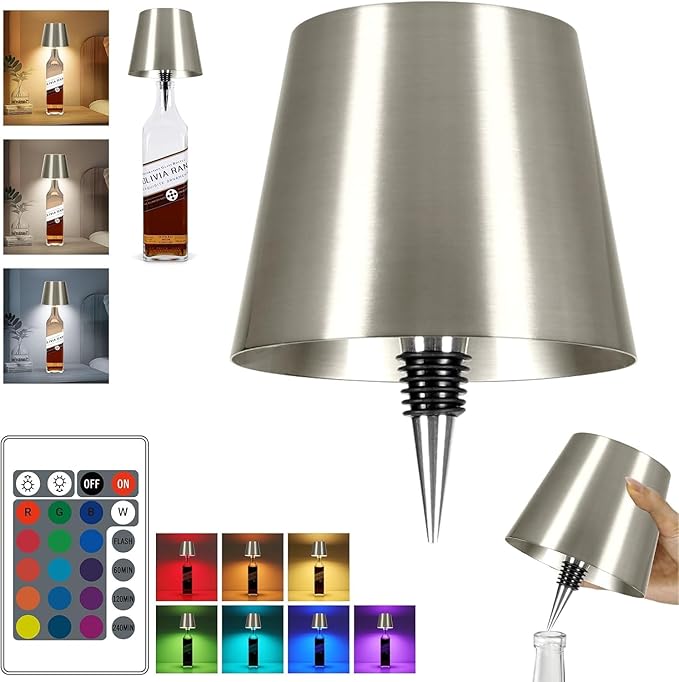 2026 New Wireless Bottle Lamp,RGB LED Bottle Light with Remote(RGB Electroplated Silver, 1pc)