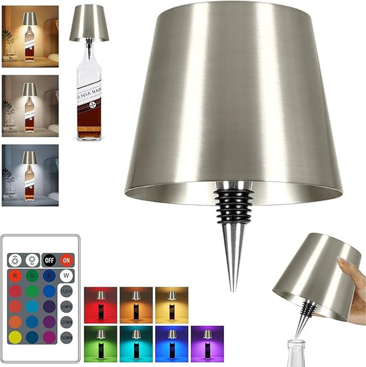 2026 New Wireless Bottle Lamp,RGB LED Bottle Light with Remote(RGB Electroplated Silver, 1pc)