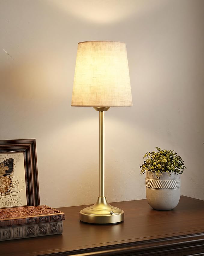 Battery Operated Lamp, 8000mAh, Ambient Light, Touch Control, Dimmable, Portable, 2700K, LED, Wireless, Rechargeable, Battery Operated, Desk Lamp, Kitchen Lamp, Fabric Shade, for Dining Room, Bedroom