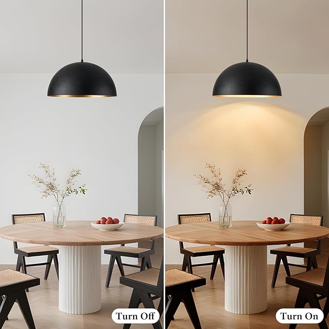 16" Dome Farmhouse Pendant Lights for Kitchen Island,Industrial Matte Black Pendant Light, Modern Adjustable Hanging Lamp for Dining Room,Living Room,Hallway,Cafe,Bar,1 Pack