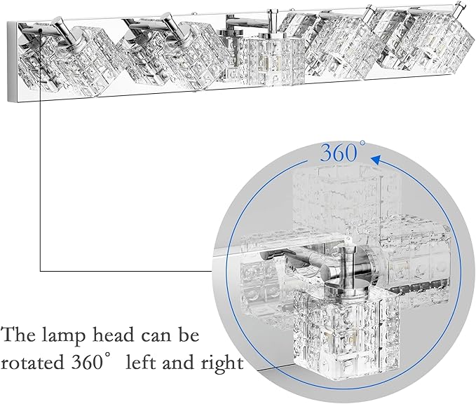 Ralbay Chrome Bathroom Vanity Light Fixtures 5 Lights Modern LED Chrome Vanity Light Over Mirror Modern Crystal Vanity Lights
