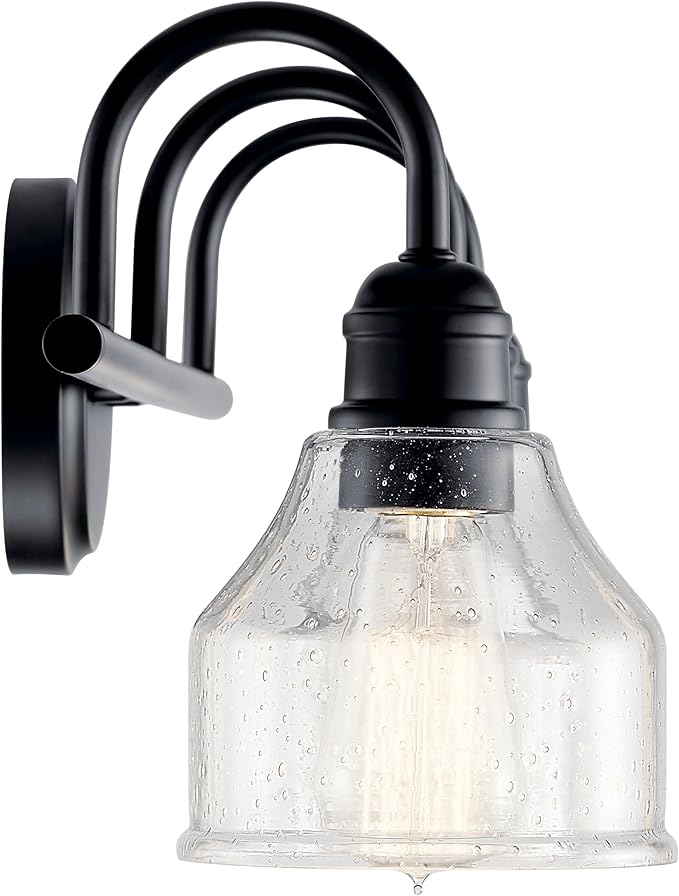Kichler Avery 24" 3-Light Bathroom Vanity Light Fixture with Clear Seeded Glass in Black for Modern Industrial Farmhouse Style, Wall Mount Over Mirror (24" x 9.5" x 8.25"), 45973BK