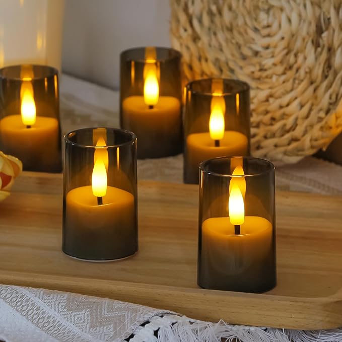 Flameless Small Tea Light LED Candles, Acrylic Battery Operated Votive 1.7" x2.5" with Remote Control and Timer, Tealight Grey Flickering Warm Light Pack of 8 Electric Long Lasting