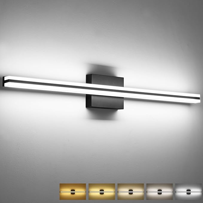 SOLFART Vanity Lights for Bathroom 31.8 Inch Dimmable Matte Black Modern Bathroom Light Fixtures 20W 5CCT LED Lights