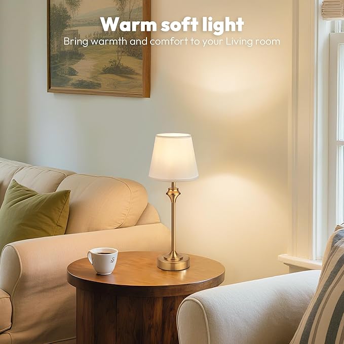 NIORSUN 10.2" Portables Cordless Table Lamp, Battery Operated Lamp,Small Bedside Table Lamp with Warm White,3 Way Dimmable Touch Desk Lamp for Living Room Restaurant Bedroom (Gold)