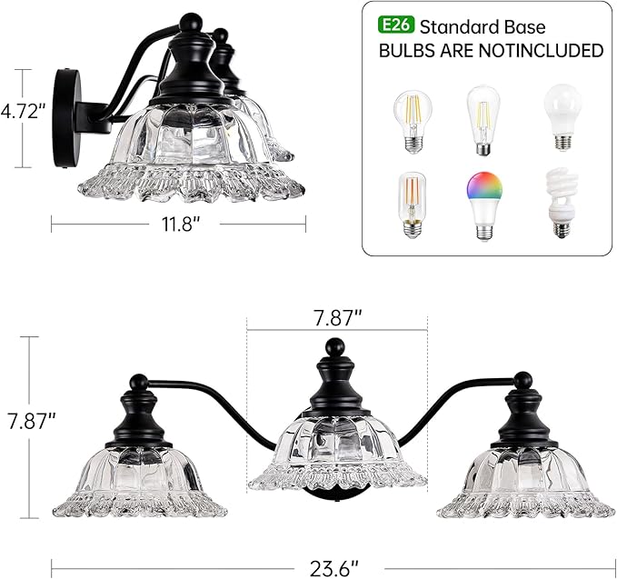 XIEDUN Farmhouse Vanity Lights for Bathroom Light Fixtures Black Vanity Lights 3 Light Bathroom Light Fixtures