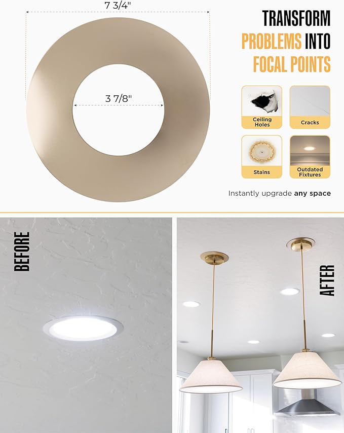 The Can Converter R56 Recessed Can Light Conversion Kit w/ 7"¾ Flat Ceiling Medallion - Home Improvement for 5" & 6" Cans, Converter Kit for Ceiling Fan & Light Fixture, UL Certified, Polished Nickel