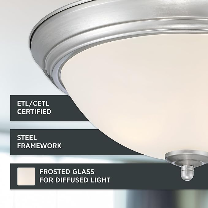 Designers Fountain Flush Mount Ceiling Light, 11 Inch Frosted Glass Lighting Fixture for Kitchen, Bedroom, Bathroom, and Hallway, LED Bulbs Not Included, Brushed Nickel