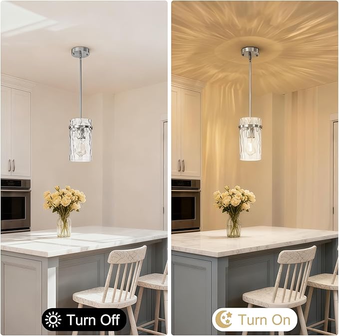 5.5" Brush Nickel Hammered Glass Pendant Light Fixtures, Brushed Nickel Pendant Lights Kitchen Island, Modern Kitchen Island Light Dining Room Light Farmhouse Island Lights Sink 2 Pack