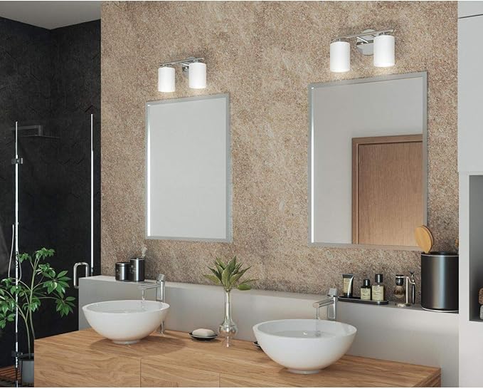 Replay Collection 2-Light Etched White Glass Modern Bath Vanity Light Polished Nickel