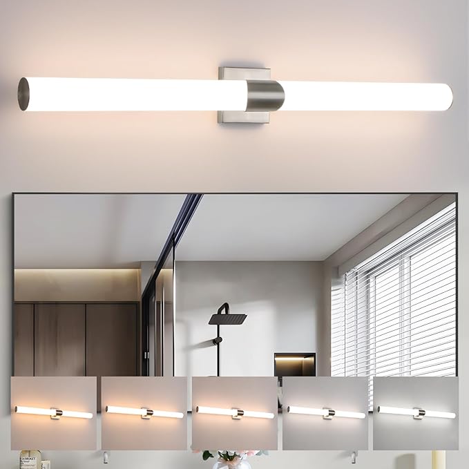 Modern Wall Sconce 39 Ihch Brushed Nickel Bathroom Sconces LED Wall Lighting Fixtures with Acrylic Shade Hardwired Long Vanity Lights Over Mirror for Bedroom Living Room Hallway