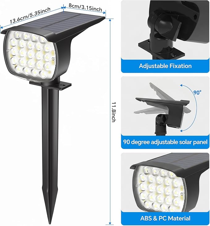 Solar Spot Lights Outdoor, 2 Pack 58 LED Solar Landscape Spotlights, Auto On/Off 3 Lighting Modes, 2-in-1 IP65 Waterproof Solar Landscape Lights for Yard Garden Pathway Tree