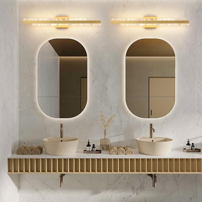 Modern Bathroom Vanity Light: Brushed Gold 32 inch 28W Dimmable LED Bath Bar Light Fixtures Over Mirror - Wall Sconce Picture Lights for Paintings Cabinets Bedroom 3000k