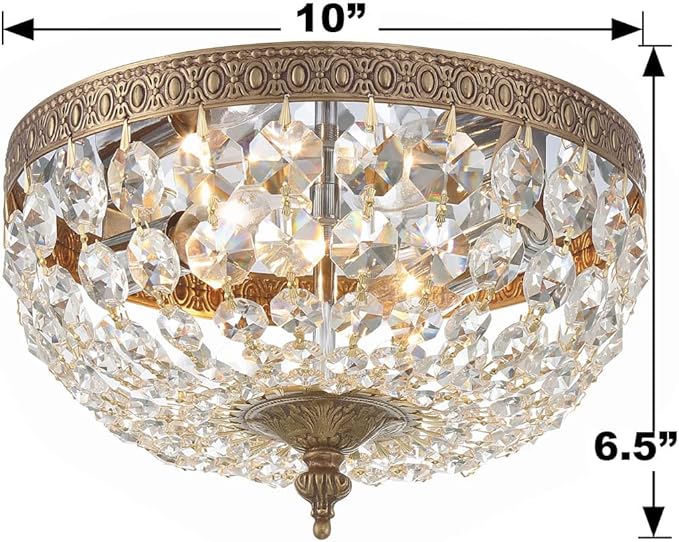 Crystorama 2 Light Clear Italian Crystal Olde Brass Flush Mount