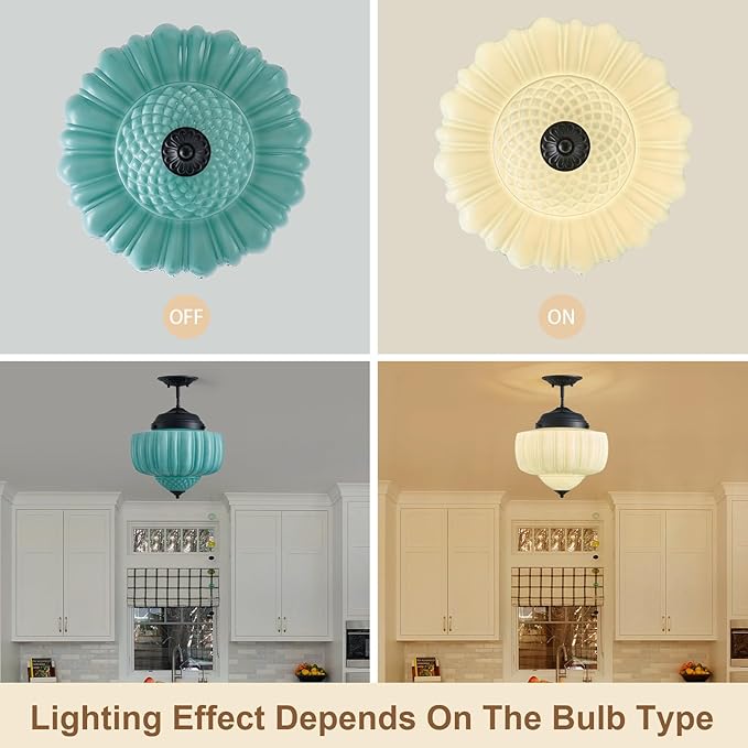 13.8" Milk Glass Ceiling Light Fixture 3 Lights Vintage Chandelier Schoolhouse Pendant Light with Mint Green Glass Shade, Mid Century Lighting Fixture for Kitchen Island Dining Room