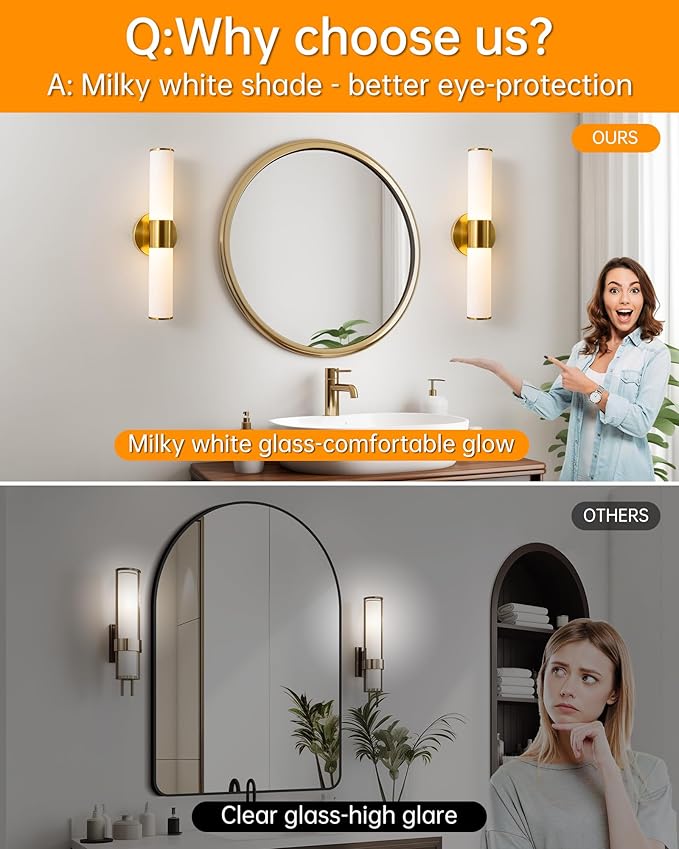 KSRYSZCQ Gold Wall Sconces Set of 2 Modern Indoor Dimmable Hardwired Wall Light with Acrylic Lampshade 18W Led Wall Lights for Bathroom Living Room Bedroom Hallway
