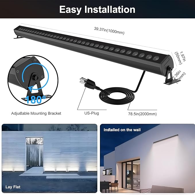 40-Inch Linkable LED Wall Washer Light Bar – Smart RGBCW Color Changing LED, Bluetooth & RF Remote Control, 2700K–6500K Tunable White, 16M Colors, 1–100% Dimmable, IP65 Waterproof
