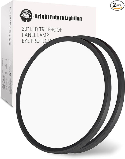 20 Inch Large LED Flush Mount Ceiling Light Fixture,Round 40w 4350lm 3000k,4000k,6000k CCT Selectable, Modern Flat Panel Super Slim Led Ceiling Light,for Living Dining Kitchen Room (2Pack-Black)