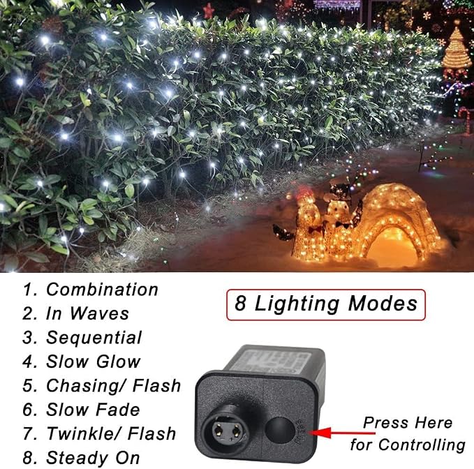 Christmas Net Lights, 510 LED Large Outdoor Net Mesh Lights for Bushes 28x5ft, 8 Modes Waterproof Twinkle String Lights Connectable for Christmas Hedge Yard Garden Party Decor, Cool White