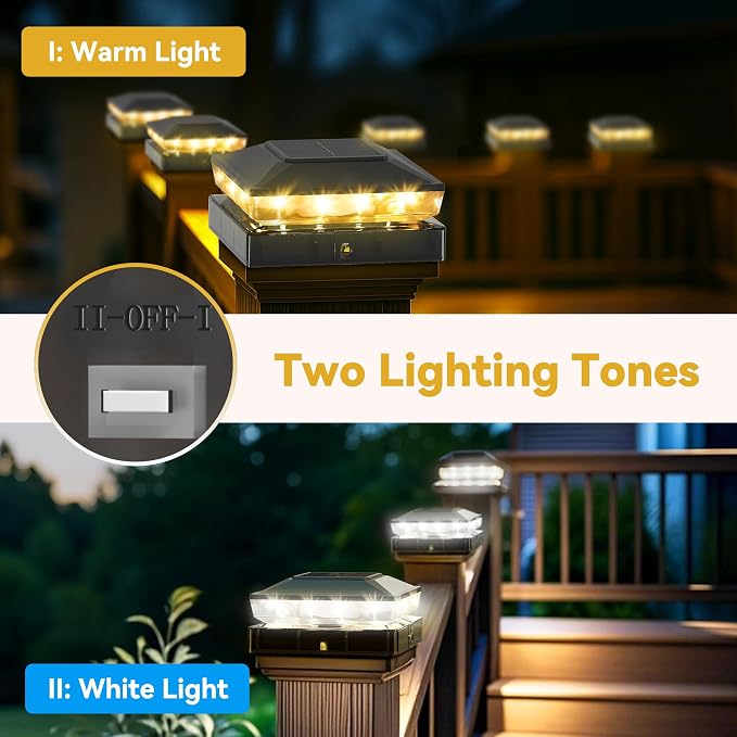 KEILAIMO Solar Post Cap Lights Outdoor, 18 Pack Upgraded Waterproof Deck Fence Post Solar Lights for 3.5x3.5 4x4 5x5 Vinyl/Wood Posts, 10-12 Hours Warm/Cool White Glow for Garden/Patio/Porch - Black