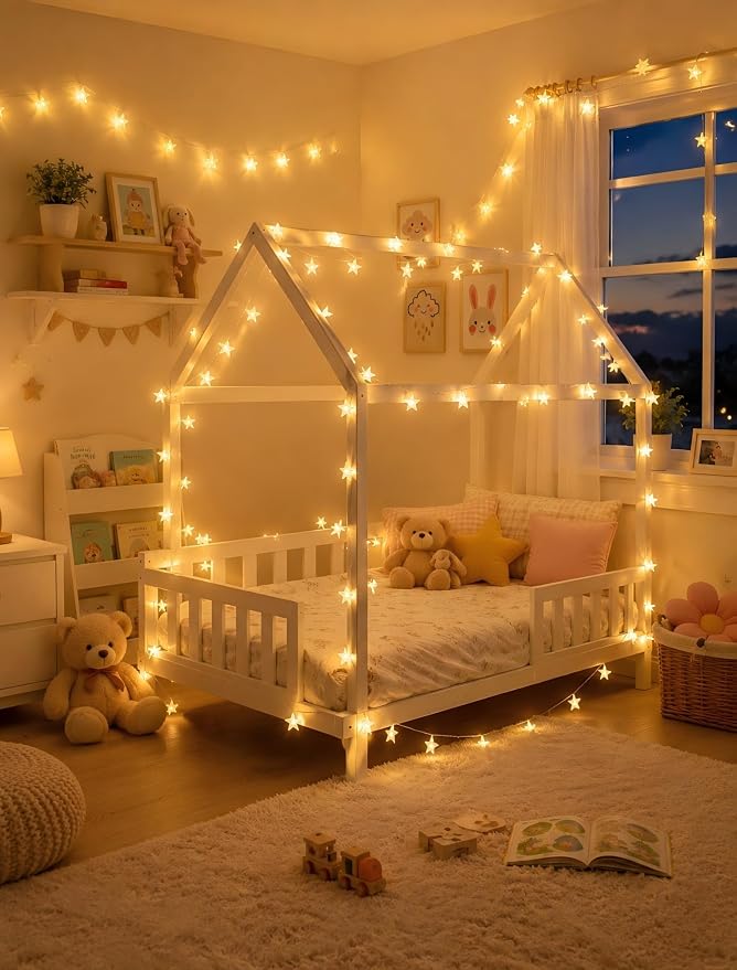 Star String Lights Plug in,39ft 100LED Fairy Lights with Remote, Hanging Star Decorations Lights Waterproof for Indoor Outdoor Bedroom Classroom Dorm Kids Tent Party Decor,Warm White