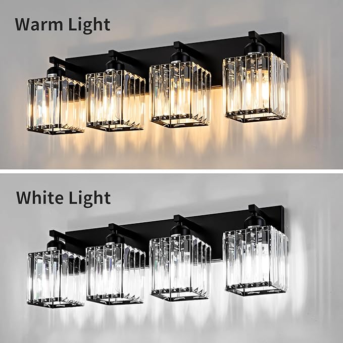 Modern Crystal Bathroom Vanity Light 4-Lights Modern Black Crystal Bathroom Wall Light Fixtures Over Mirror