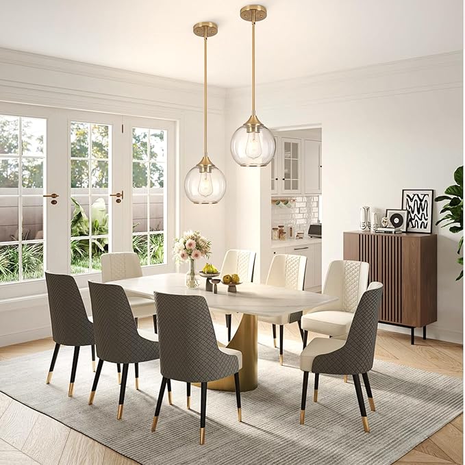 Pendant Lights Kitchen Island,Farmhouse Gold Pendant Light with Clear Glass Globe Shade,6.29" Glass Pendant Light for Finish Farmhouse Entryway Dining Room Kitchen Island 1Light