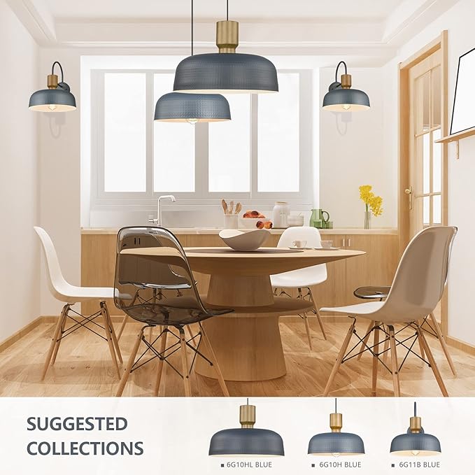 Darkaway Oversized Industrial Pendant Light Fixtures with Hammered Metal Shade, 18.1inch Blue Large Pendant Lighting for Kitchen Island Hanging Lamp Adjustable Height