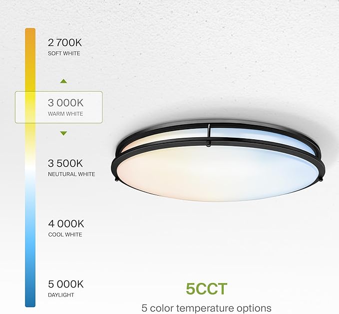 ASD LED 32" Oval Flush Mount Lighting, Close to Ceiling Light Fixture | 5CCT, Dimmable, ETL Listed | 50W 4195LM 2700-5000K 120V | Low Profile Double Ring Lamp | Black