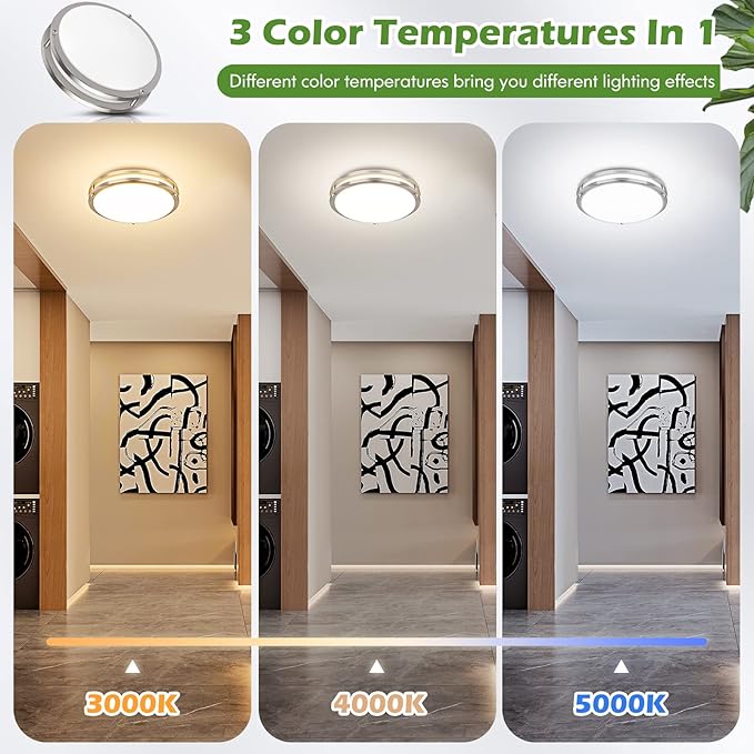 2-Pack 36W LED Ceiling Light Fixture (450W Equiv), 12IN Modern Flush Mount Ceiling Lights, Dimmable Ceiling Lamps Super Bright 3200LM, 3000K/4000K/5000K Adjustable for Bedroom Kitchen Bathroom Hallway
