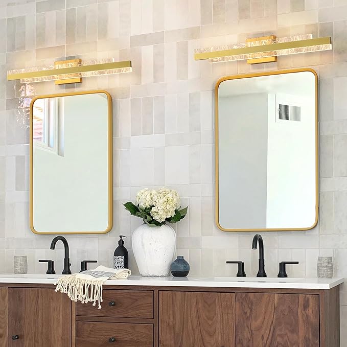 Modern Bathroom Vanity Light: Brushed Gold 27 inch 28W Dimmable LED Bath Bar Light Fixtures Over Mirror - Wall Sconce Picture Lights for Paintings Cabinets Bedroom 3000k