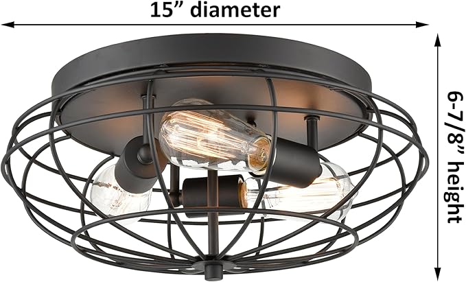 Innovations Lighting 510-3C-BK Providence 3-Light Dimmable Flush Mount Ceiling Light Fixture with Metal Guard Cage for Hallway, Kitchen, Bedroom, Closet, or Office - 15'' - Matte Black