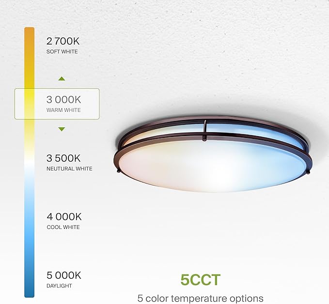 ASD LED 32" Oval Flush Mount Lighting, Close to Ceiling Light Fixture | 5CCT, Dimmable, ETL Listed | 50W 4195LM 2700-5000K 120V | Low Profile Double Ring Lamp | Dark Bronze, 2 Pack
