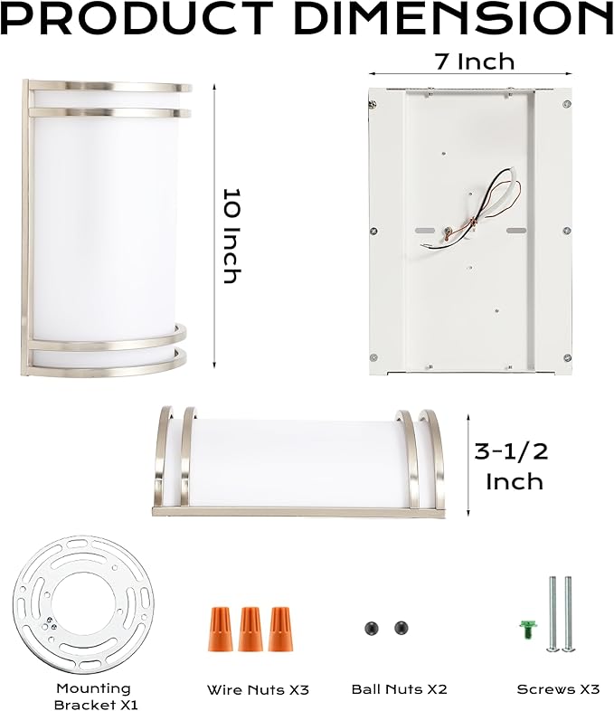 CLOUDY BAY LED 3 Color Wall Sconce, Wall Lighting,3000K/4000K/5000K Color Temperature Adjustable Wall Mount Light Fixture, 15W 120V Dimmable CRI 90+ LED Wall Light,Brushed Nickel