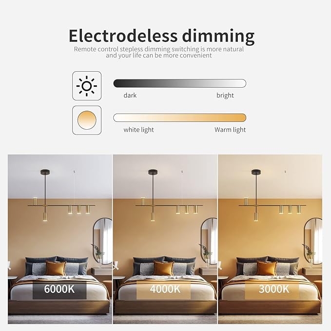 Siittoo Modern Kitchen Island Light with Remote, Dimmable LED Linear Pendant Light, 39.3" Black Gold Dining Room Light Fixture Over Table (30W, 5-Light)