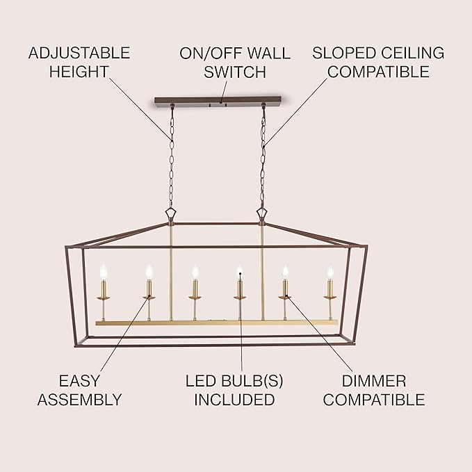 JONATHAN Y 49" Oil Rubbed Bronze/Brass Gold Lantern Pendant Light, 1-Light Pagoda Style Metal Cage Farmhouse Hanging Ceiling Fixture for Kitchen Island, LED Bulb Included (JYL7439D)