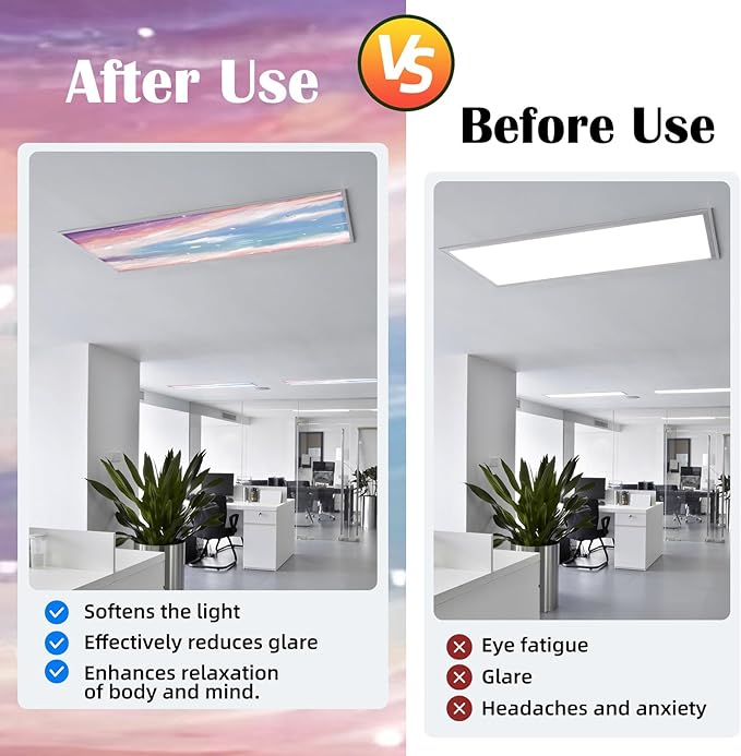 ANGSYLTH 8 Pcs Fluorescent Light Covers - 4 x 2 Feet Covers for Ceiling Lights, Magnetic Light Filters for Classroom, Office, Hospitals, Home (Sunset Glow)