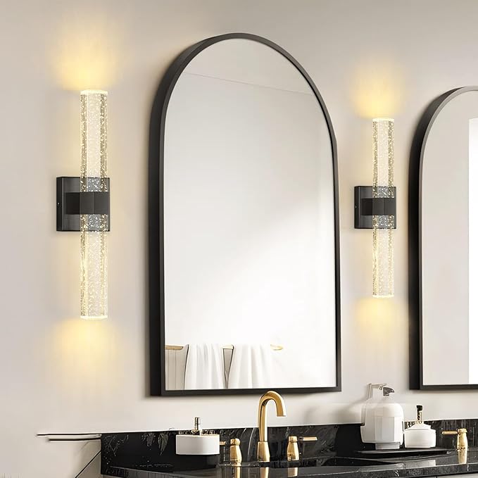 Set of 2 Black LED Wall Sconce Lights Warm Light Modern Crystal Wall Lights Vanity Lighting Fixtures Sconces for Bathroom Living Room Bedroom Dining Room Hallway