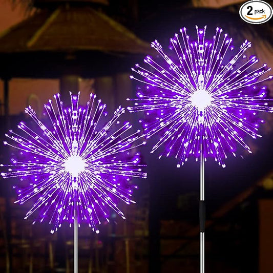 JJGoo Solar Firework Lights, 2 Pack 180 LEDs 2 Lighting Modes Solar Lights Outdoor Waterproof for Garden Patio Walkway Pathway Party Wedding Christmas Decorative - Purple