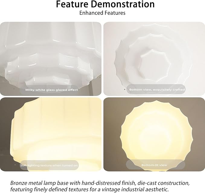 Milk Glass Ceiling Light Fixture - 13.7'' Antique Gold Semi-Flush Mount Ceiling Light for Bedroom, Foyer, Living Room, Bar Counter, Includes 3X E12 Bulbs (White 13.7 inch)