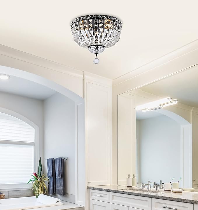 Elegant Lighting 2528F14G/RC Royal Cut Clear Crystal Tranquil 4-Light, Single-Tier Flush Mount Crystal Chandelier, Gold Finish