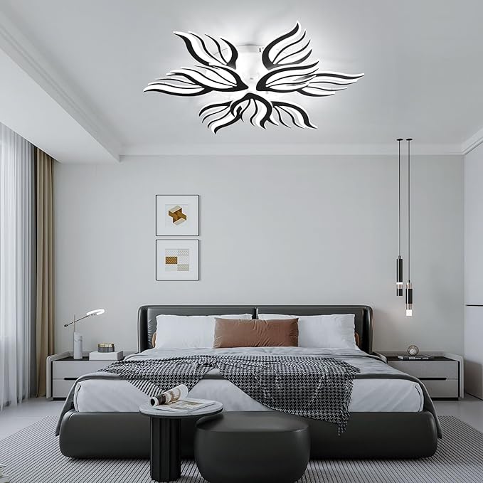Becailyer 9-Petals Modren LED Ceiling Lights, 75W Dimmable Flower Shape Ceiling Lamp with Remote Control, 33.4" Flush Mount Ceiling Lighting Fixtures for Living Room Dining Room Bedroom Office, Black