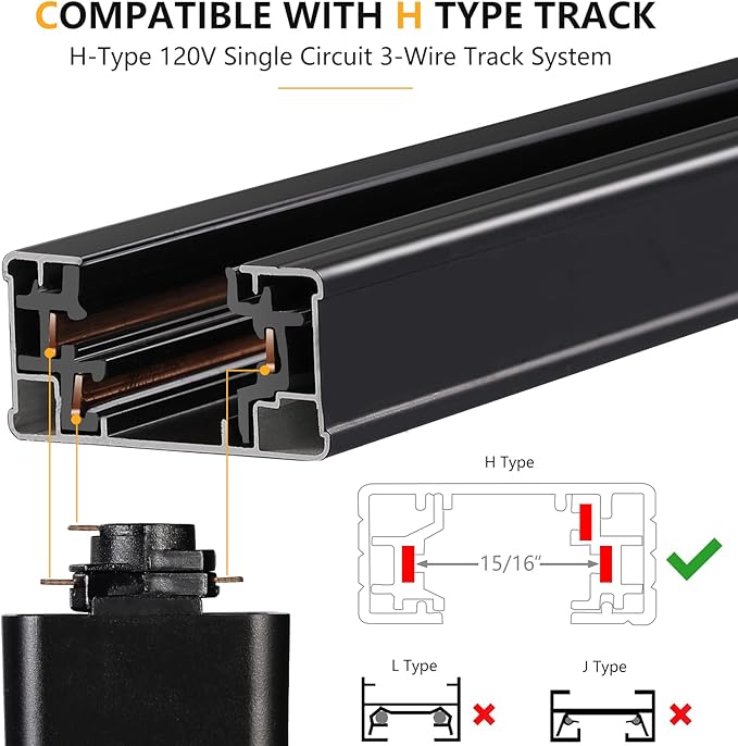 VANoopee 3-Color Dimmable LED Track Lighting Heads H Type Bright Track Light Heads Ceiling Spotlight Fixtures for Kitchen, 3000K 4000K 5000K, Flood Wide Beam 100°, Flicker Free CRI90+ Black 24W 2 Pack